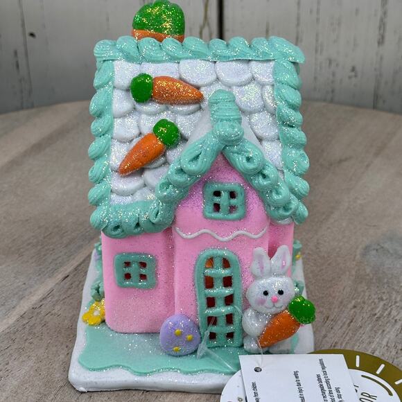 Easter Gingerbread House Tabletop Claydough LED light up Pink White Pastel New - Picture 9 of 11